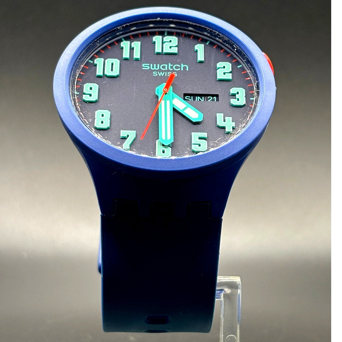 Swatch Big Bold Essentially SB01N700 Swiss Made Blue Gradient Day Date Watch NIB