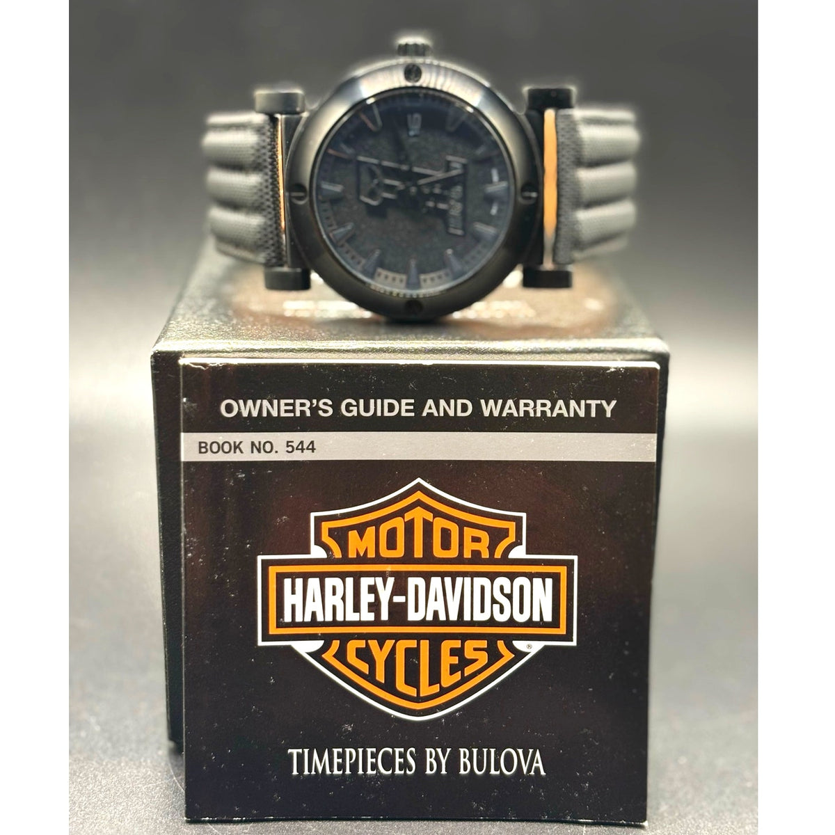 Harley-Davidson Bulova 78B131 Black #1 Racing Skull 44mm Watch Discontinued