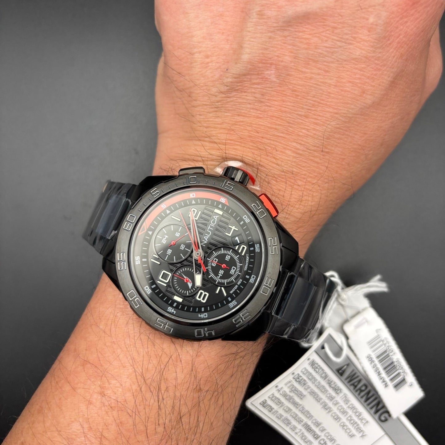 Nautica NAPNS305 Mens Chronograph Recycled Stainless Steel Bracelet Watch NIBWT