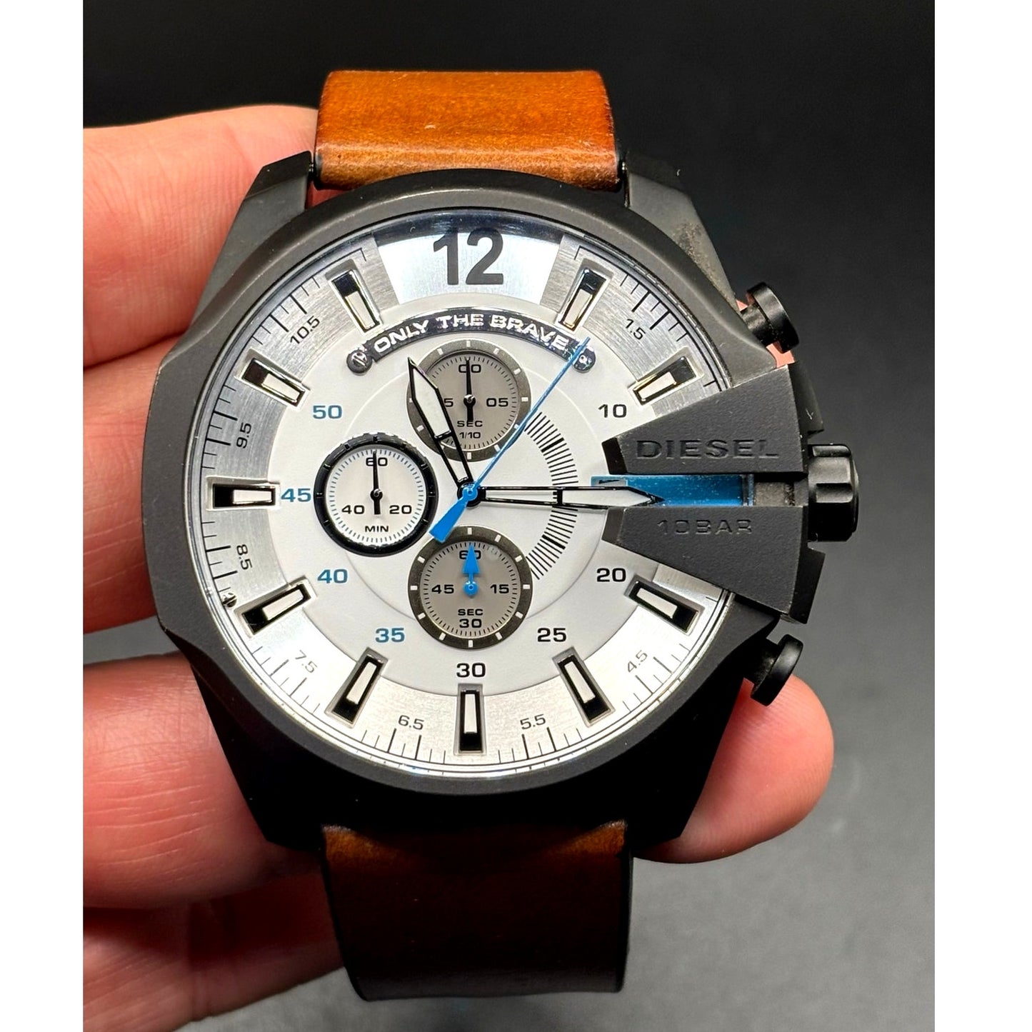 Diesel Mega Chief DZ4280 Iridescent Chronograph Tan Leather 51mm Watch