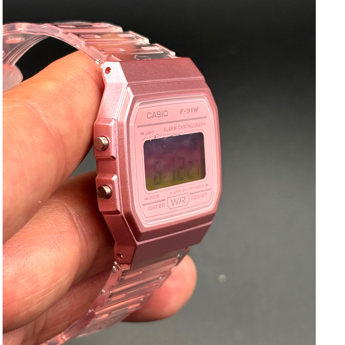 LWS Rosé Prism F91W Pink Clear Strap Digital Mod Watch