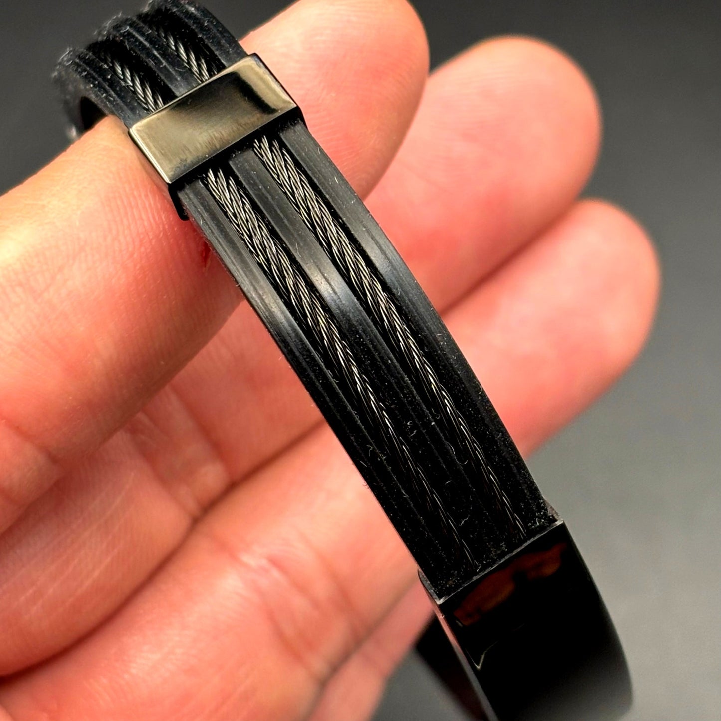 Blackjack BJB251B Men's Black Silicone Stainless Steel Bangle ID Bracelet NWT