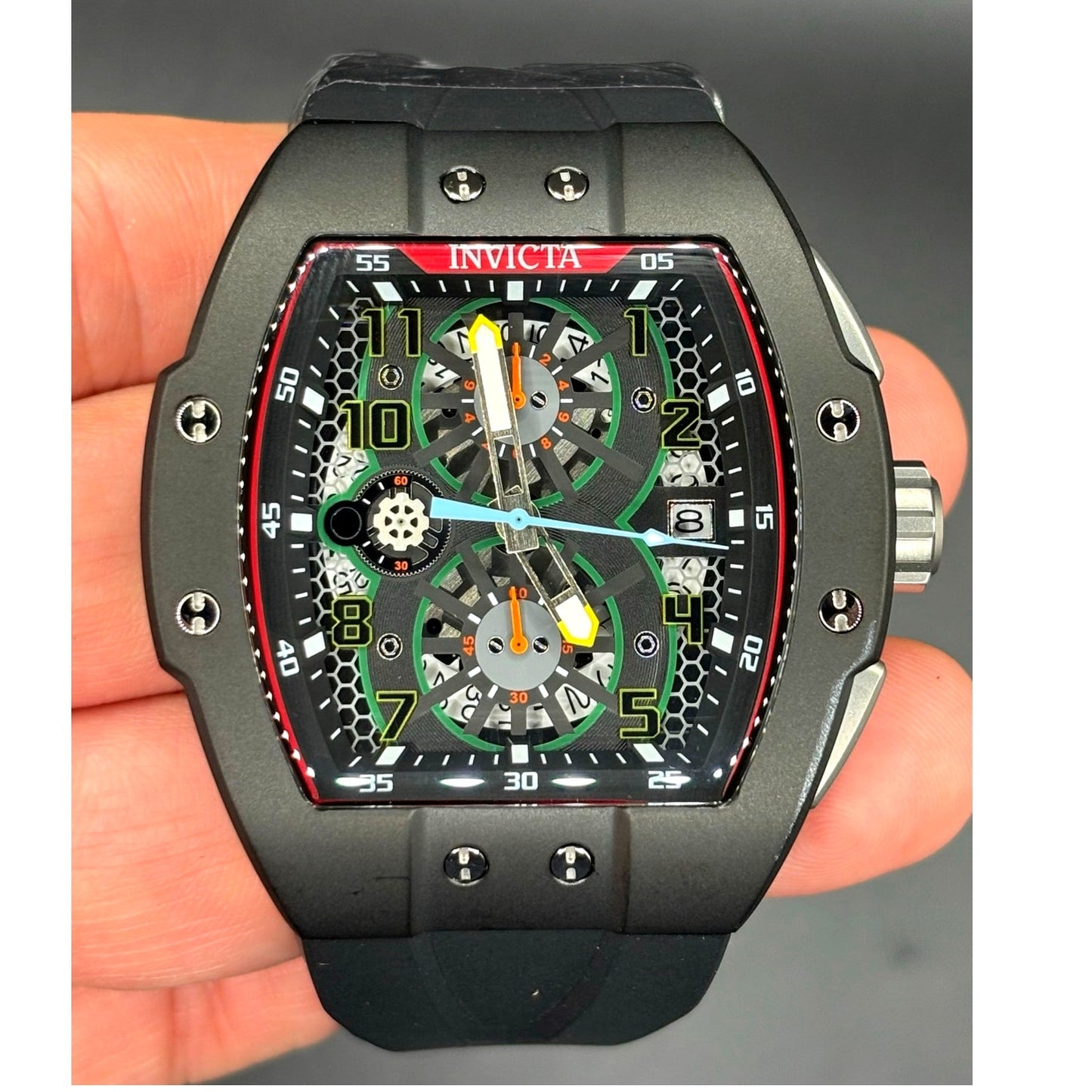 Invicta Racing Gridlock 48027 Chronograph 47mm Black Silicone Men's Watch NIBWT