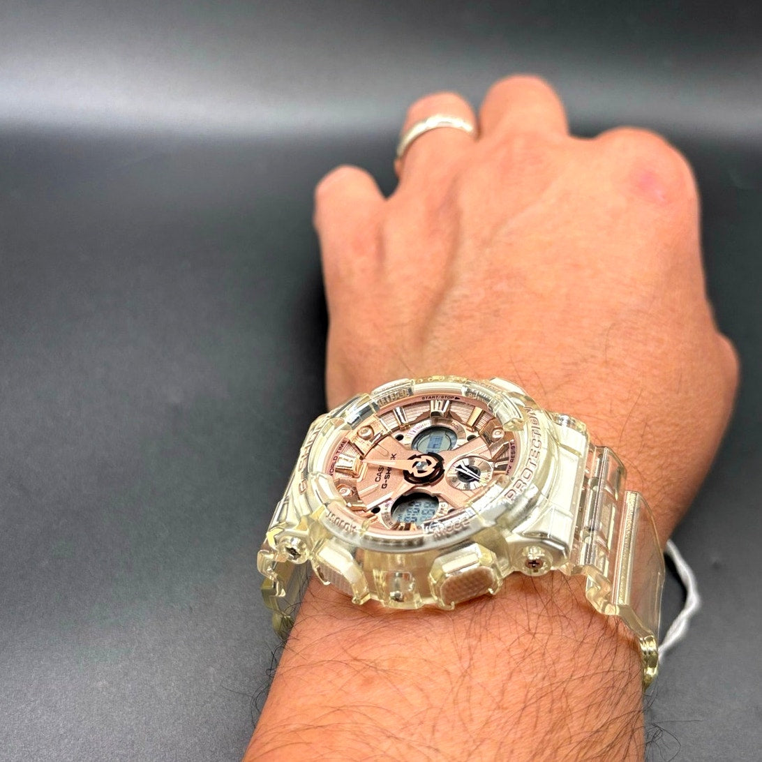 Casio G-Shock GMAS120SR-7A Women's Rose Gold Skeleton Analog Digital Watch NIBWT