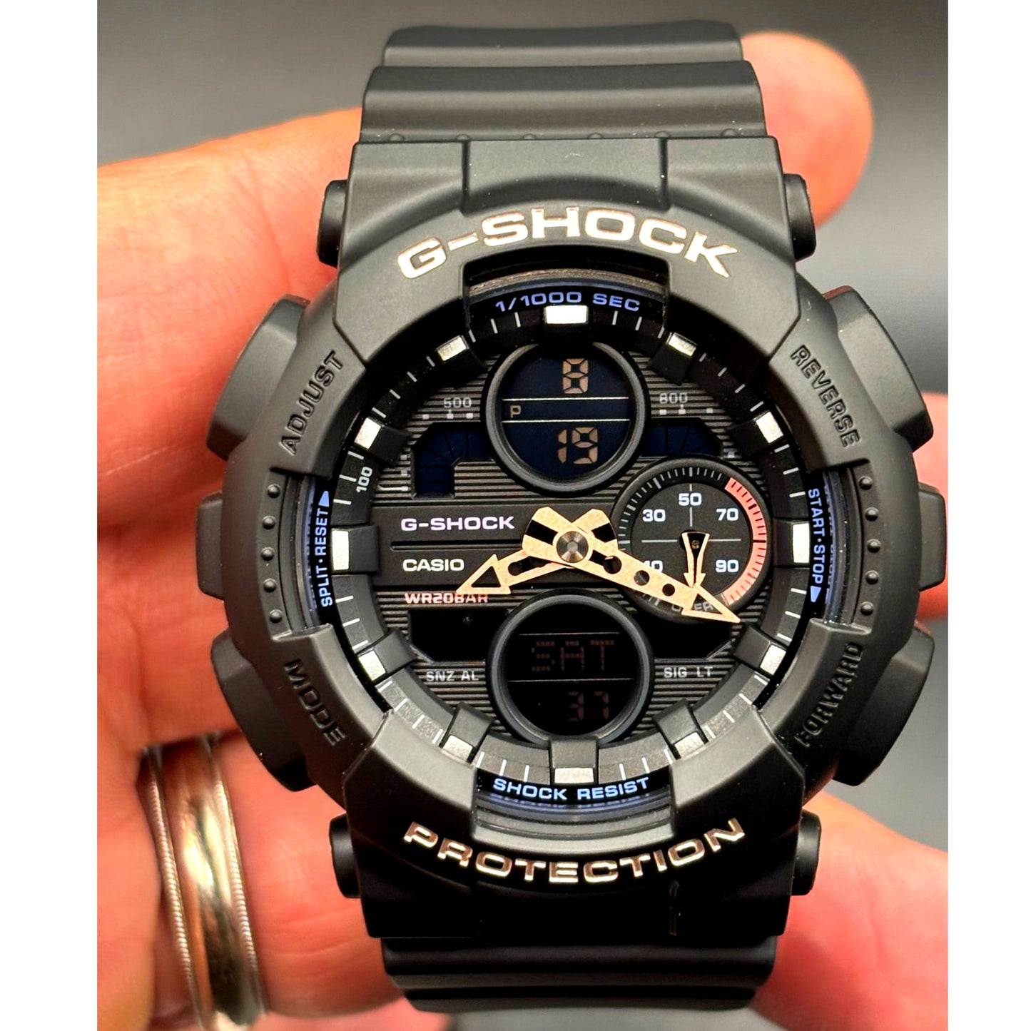 Casio G-Shock GMAS140-1A Womens Black Multicolor Analog Digital 45mm Watch NIBWT