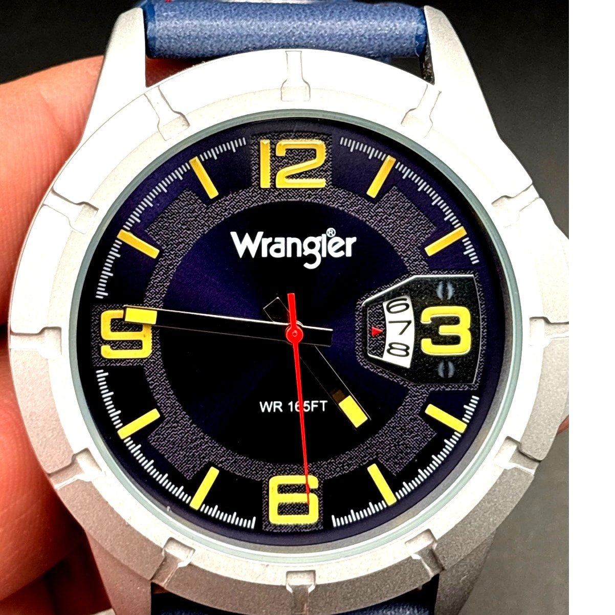 Wrangler WRW5002-2B Men’s Stainless Steel Blue Leather Date Watch NIBWT