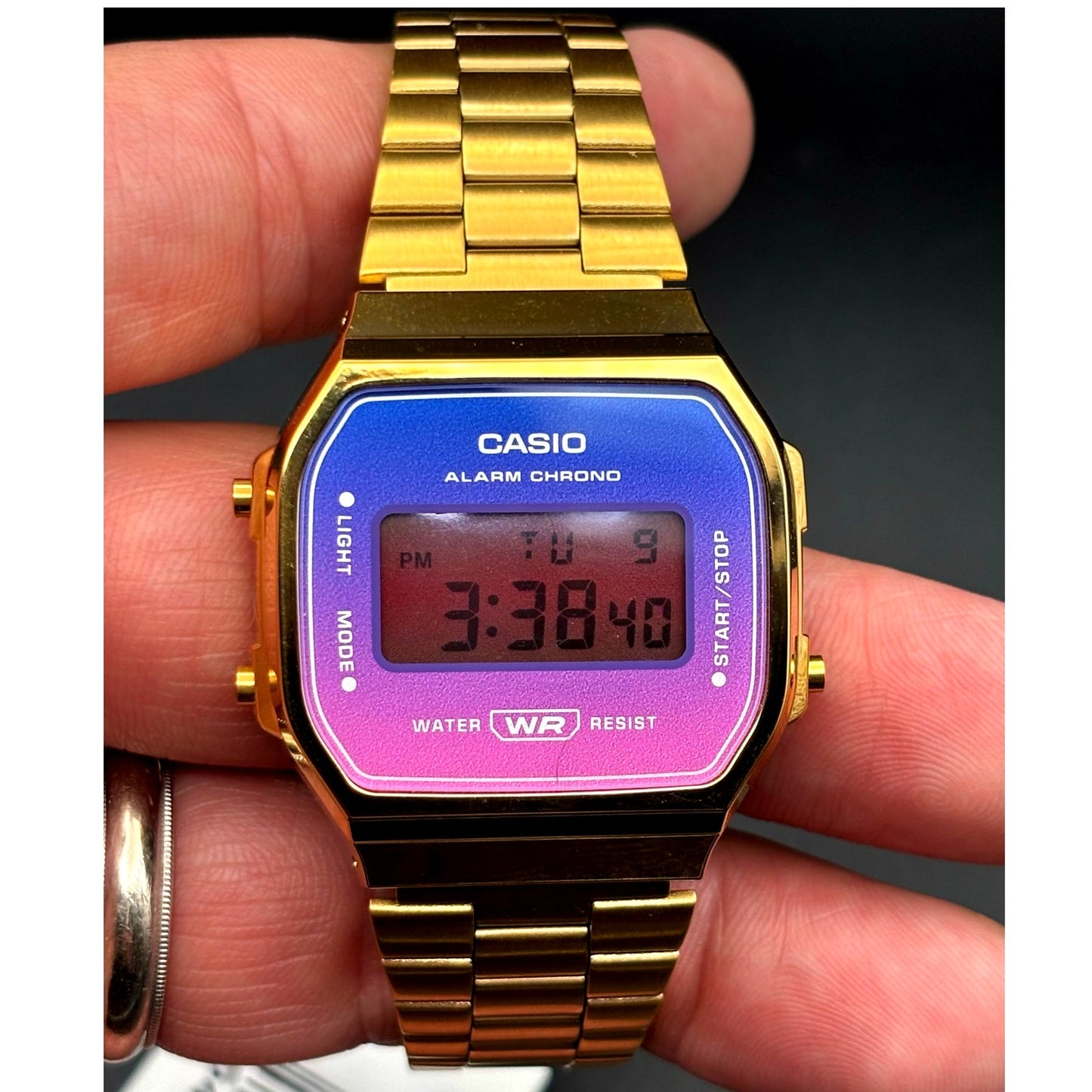 LWS Solarwave Prism A168 Gold Tone Stainless Steel Bracelet Digital Mod Watch