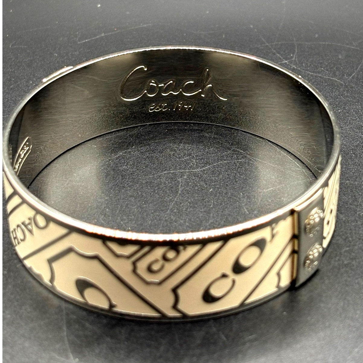 Coach Signature C White Enamel Wide Slip-On Bangle Bracelet Retired