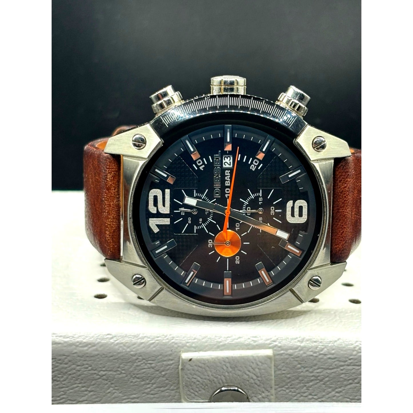 Diesel DZ4204 Men’s Overflow Chronograph Silver Case Brown Leather Watch