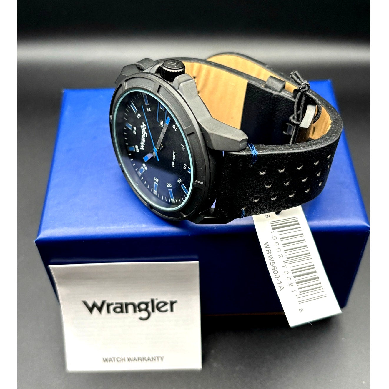 Wrangler WRW5600-1A Men’s Black Dial Leather Strap Watch NIBWT