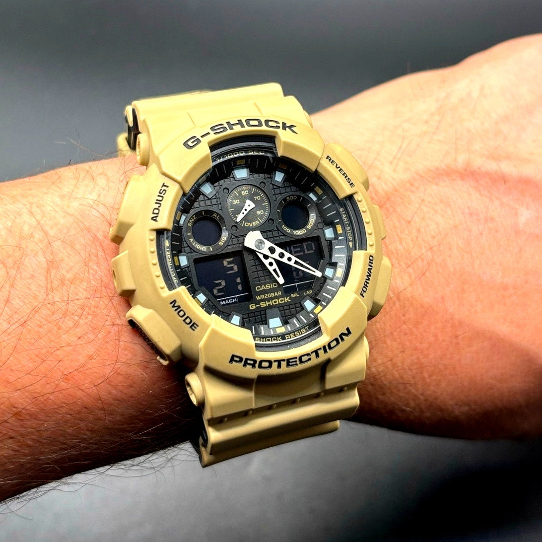 Casio G-Shock GA-100L-8A Beige Analog Digital Military Men's Watch NIB
