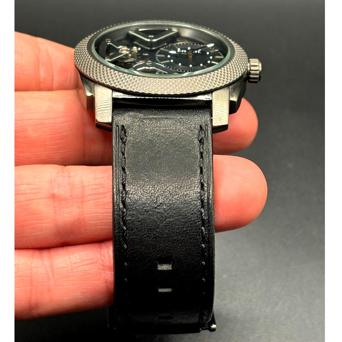 Fossil ME1129 Machine Twist Hybrid Smoke Gray Black Leather Men's Watch 45mm