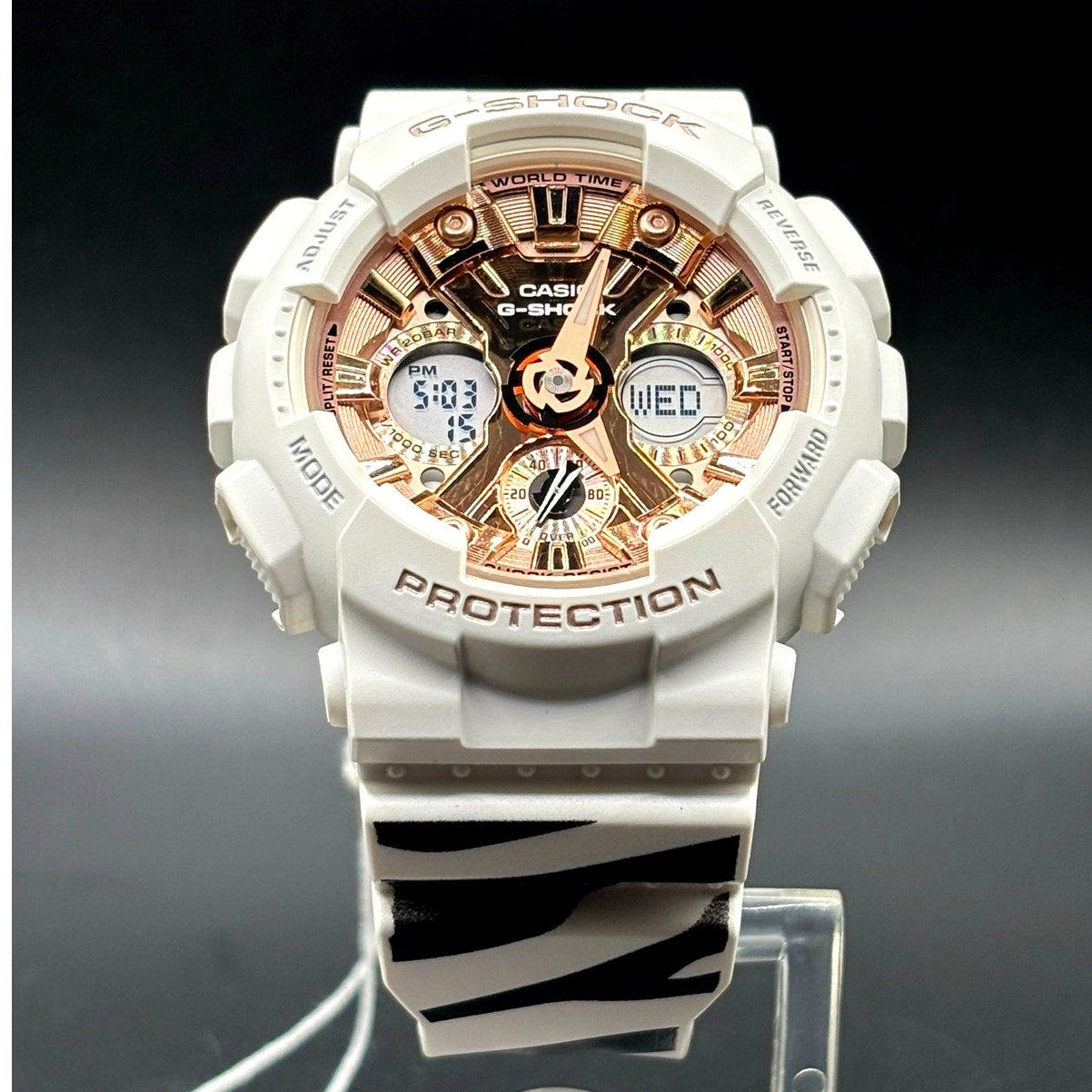 Casio G-Shock GMA-S120MF-7A2 White Rose Gold Zebra Strap NIBWT