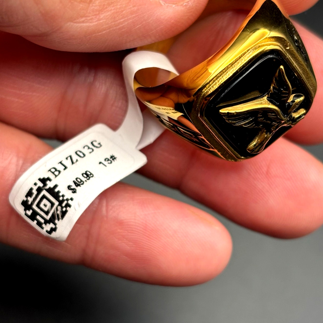 Blackjack BJZ03G Mens Onyx Eagle Ring 18K Gold Plated Stainless Steel NWT SZ#13