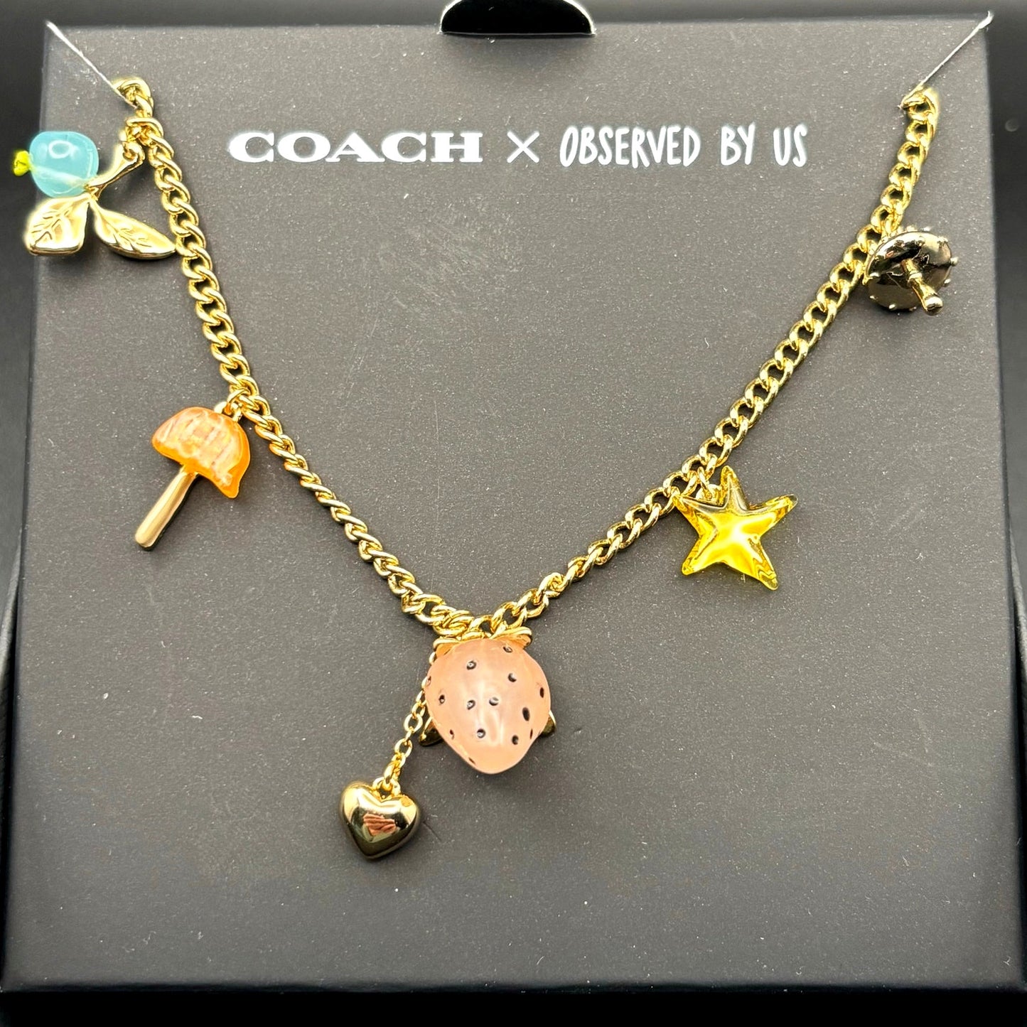 Coach x Observed By Us Charm Necklace Strawberry Heart Gold Tone NIB