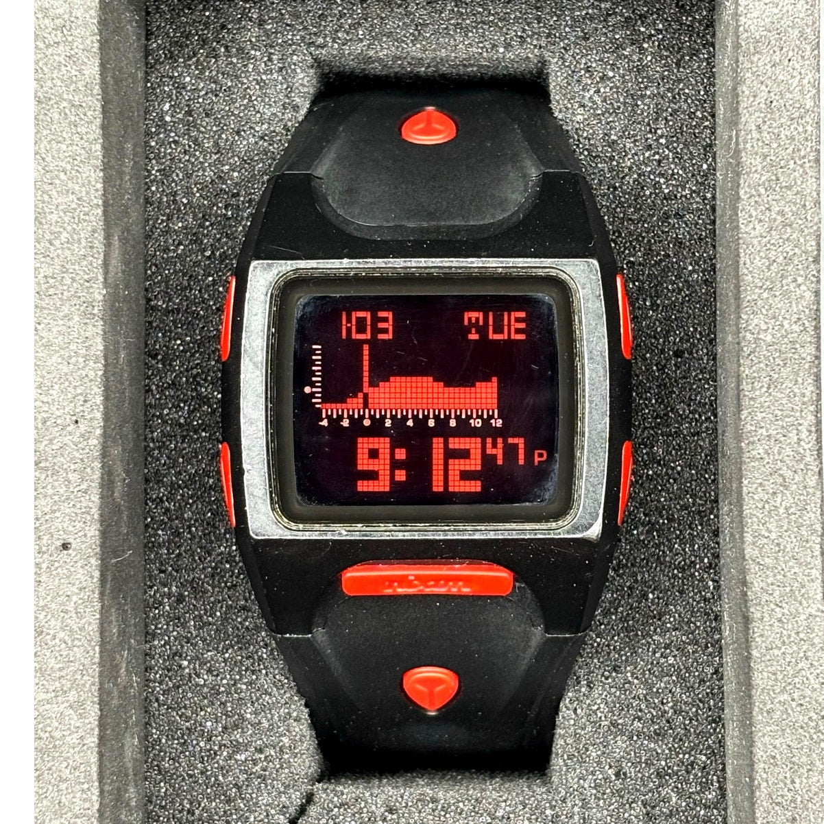 Nixon Lodown Digital Tide Surf Watch Black Red 100M Water Resistant