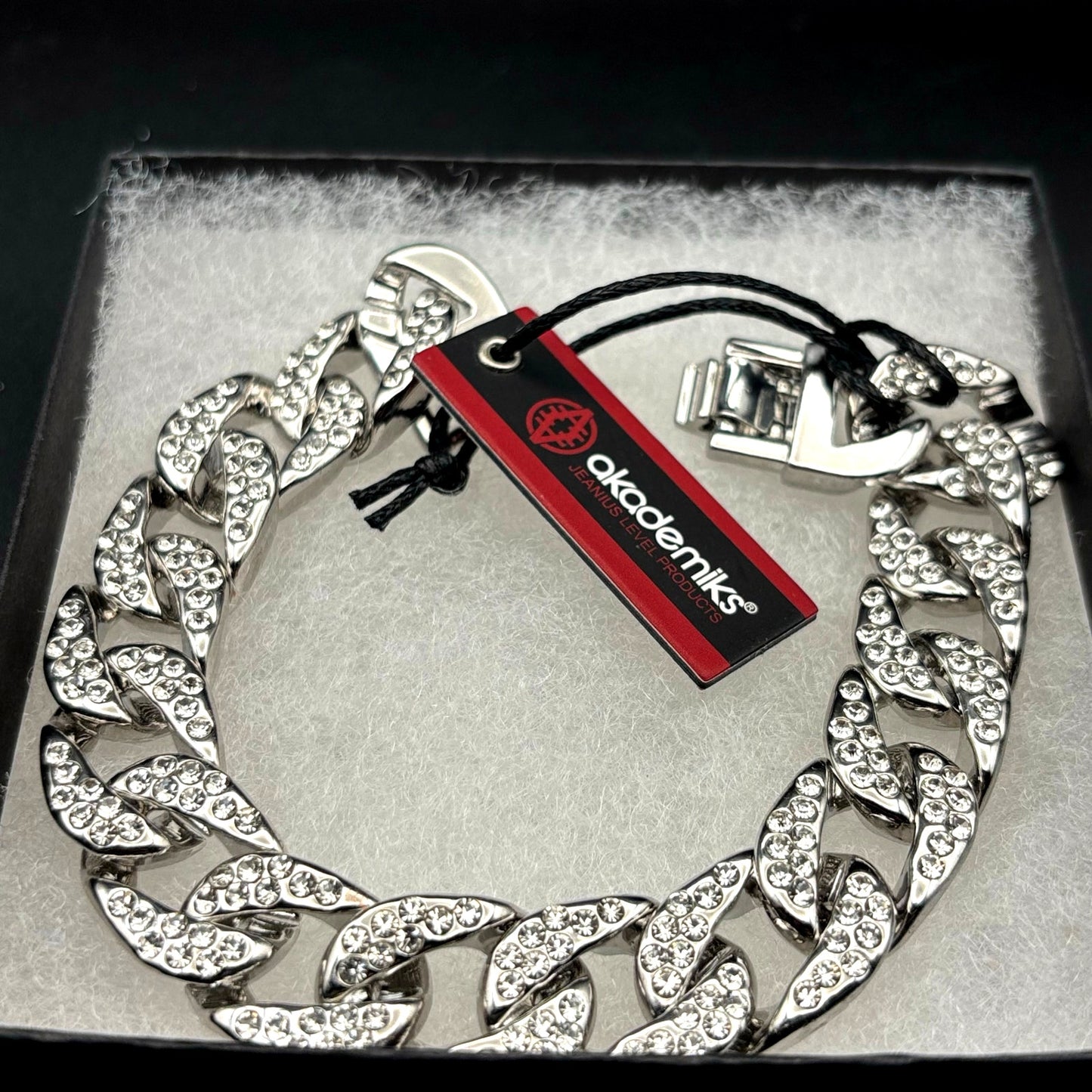Akademiks Men’s Stainless Steel  240 Cubic Zirconia Cuban Link Iced Bracelet NWT