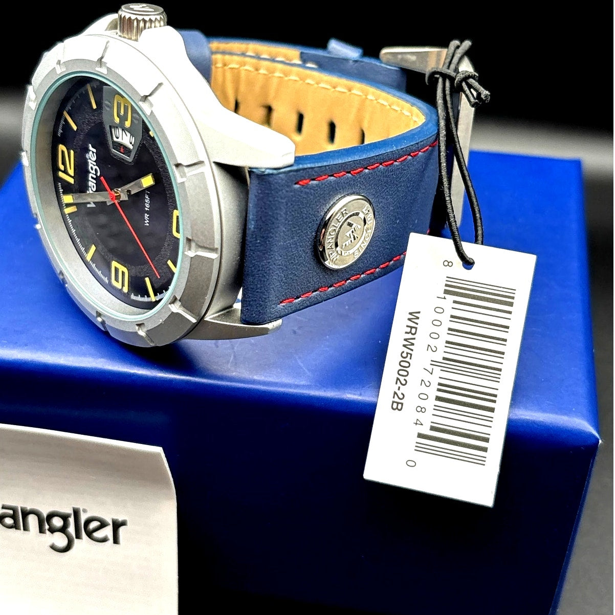Wrangler WRW5002-2B Men’s Stainless Steel Blue Leather Date Watch NIBWT