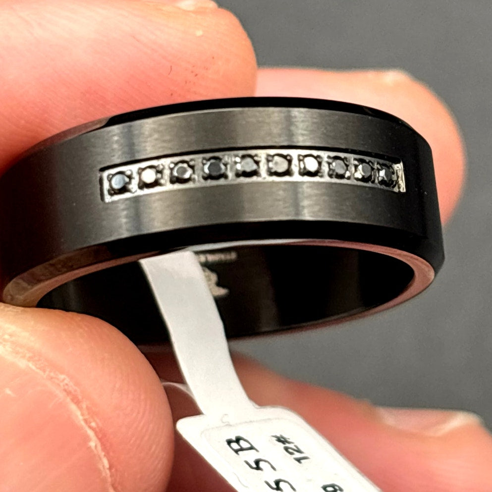 Blackjack BJR55B Men’s Black Stainless Steel Ring with Black CZ Stones SZ12