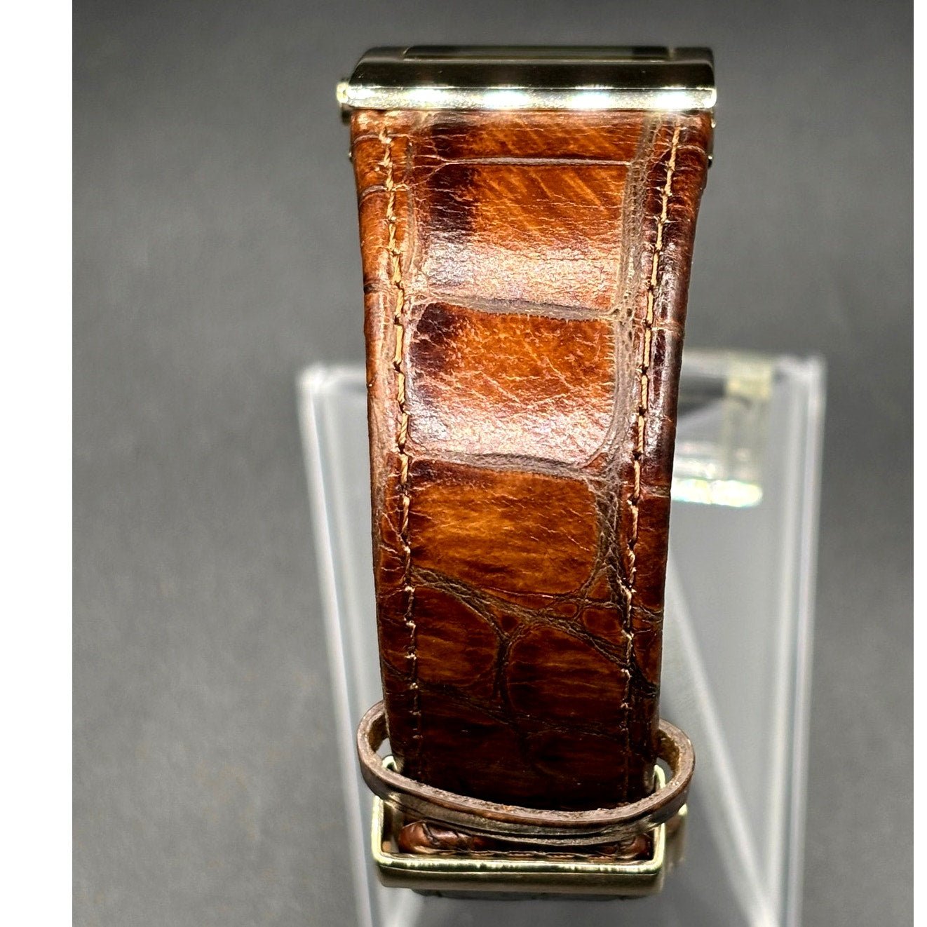 Kenneth Cole Reaction KC1398 Digital Gold Tone Brown Embossed Leather Watch Y2K