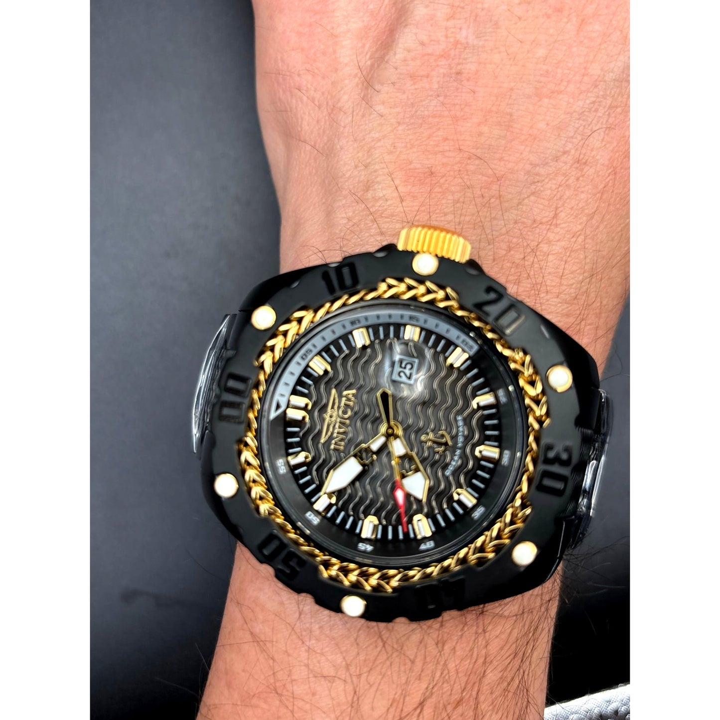 Invicta Ocean Voyage 47743 Black Gold Bezel 52mm Stainless Steel  Men's Watch