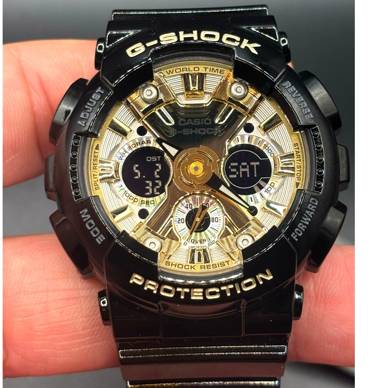 Casio G-Shock GMAS120GB-1A Women's Black Gold Silver Metallic Ana-Digi Watch NWT