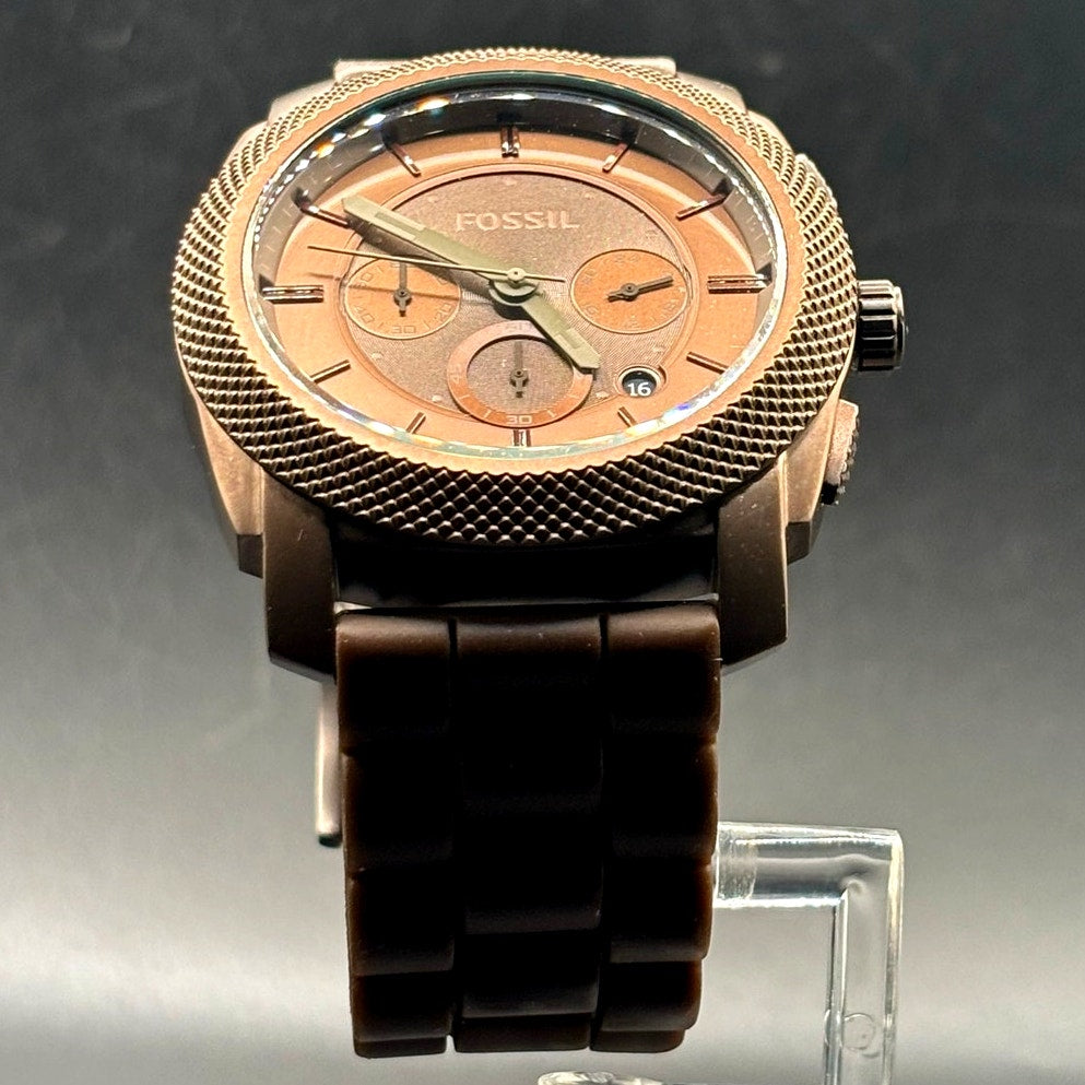 Fossil Machine FS4702 Chronograph Brown 45mm Men’s Watch Silicone Discontinued