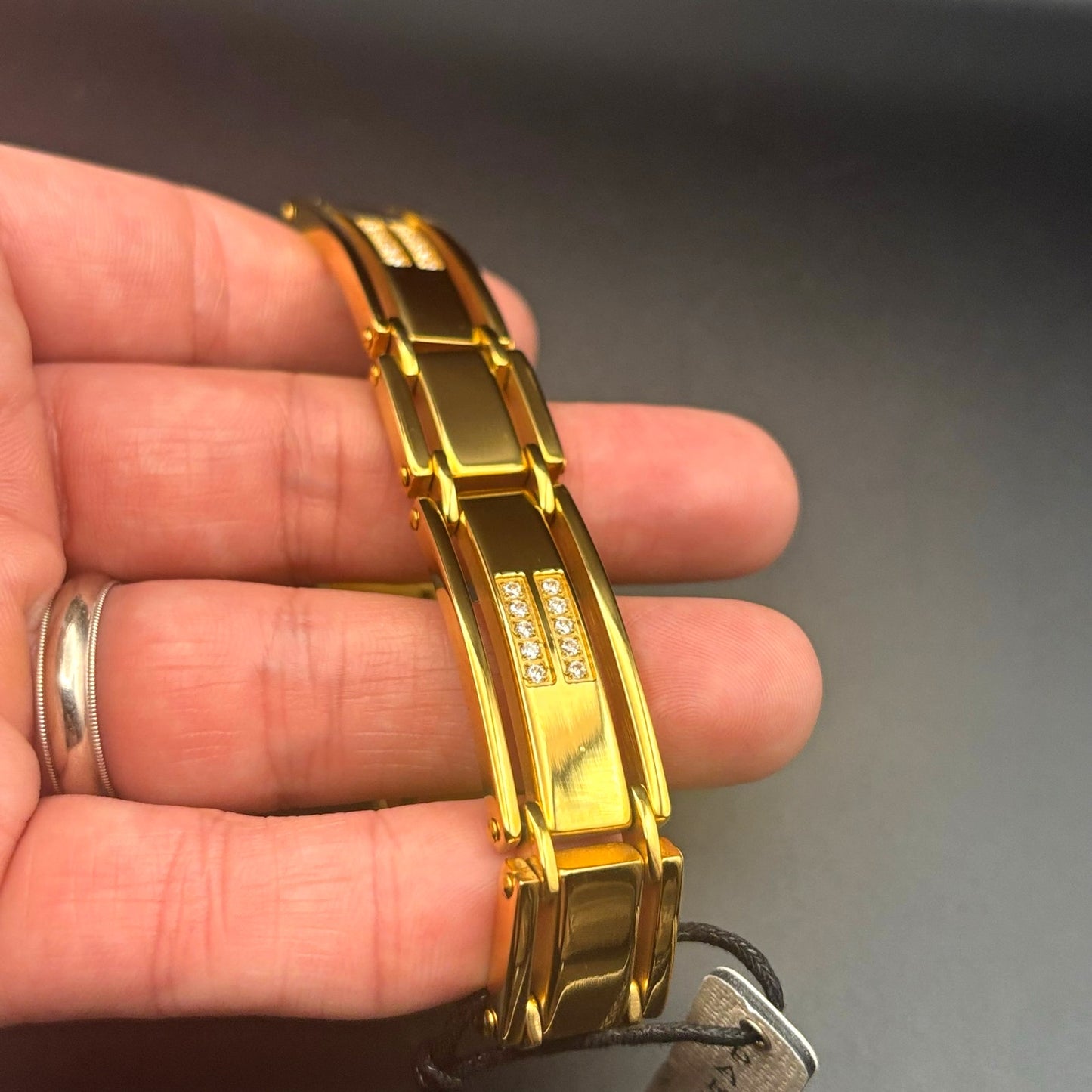 Mason Parker Men’s Gold Plated Stainless Steel ID Bracelet w/Cubic Zirconia NWT