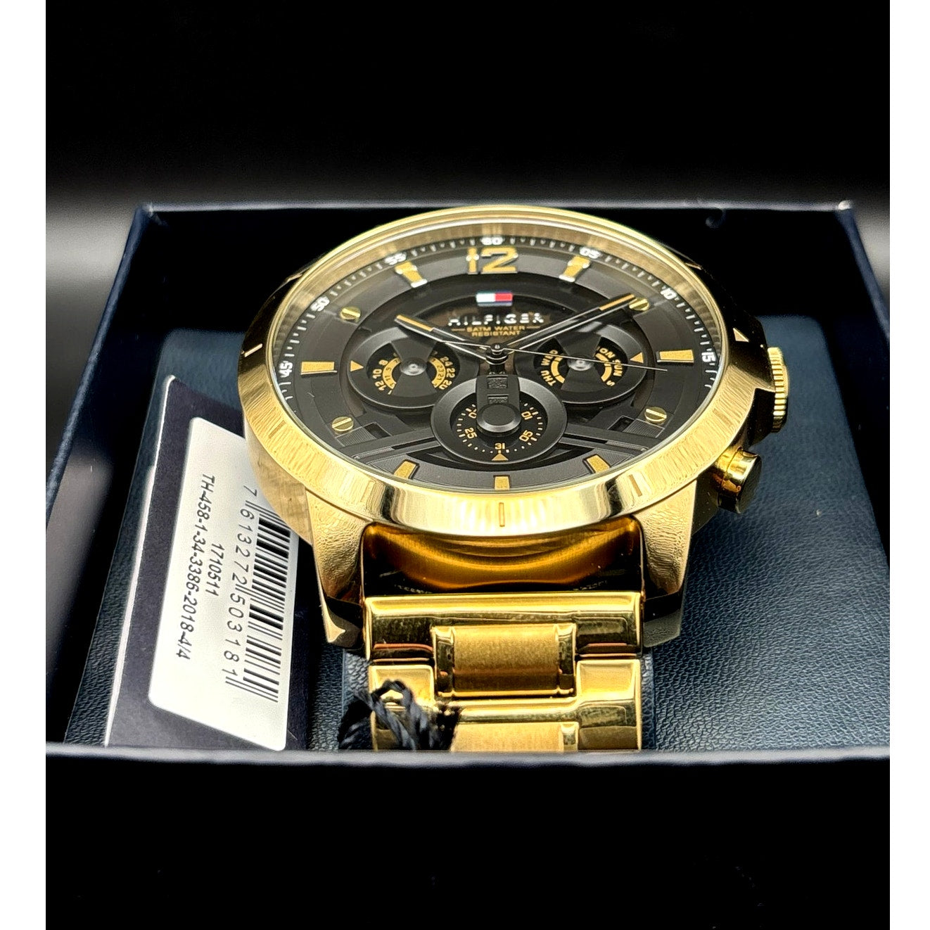 Tommy Hilfiger Luca 1710511 Men’s Multifunction Gold Tone Black Dial Watch NIBWT