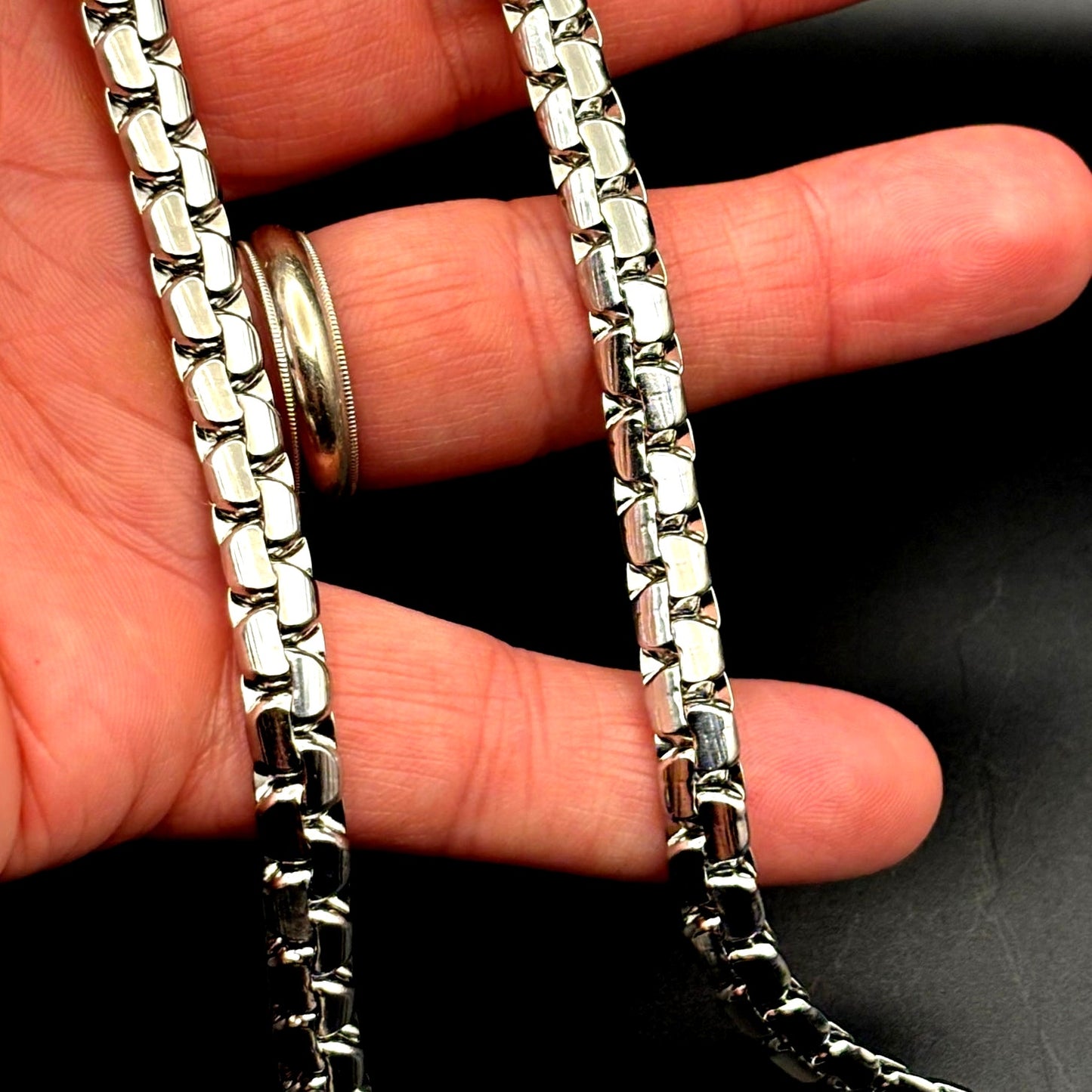 SteelTime Men's Stainless Steel Silver Plated  Fluted Link Necklace 24 Inch NWT