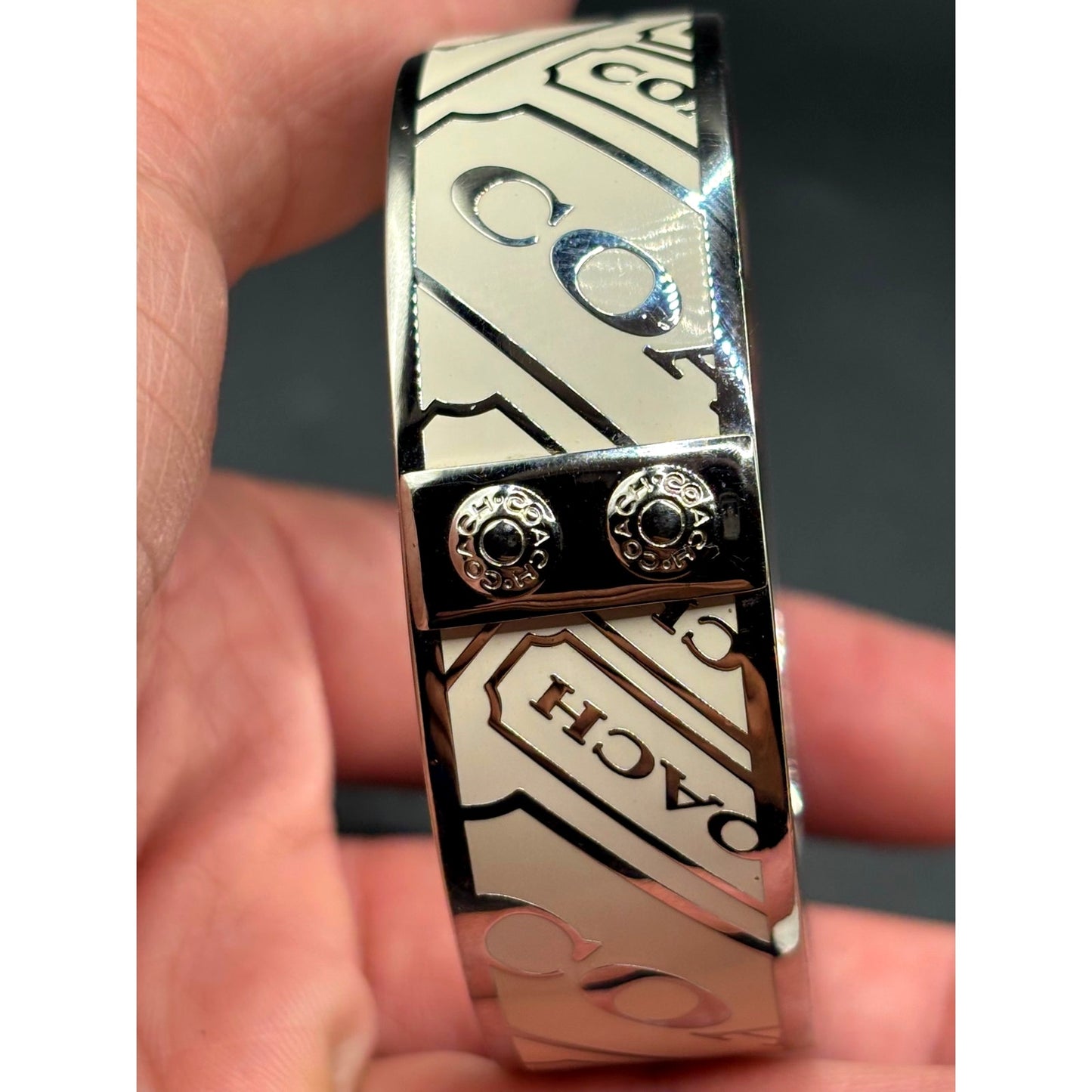 Coach Signature C White Enamel Wide Slip-On Bangle Bracelet Retired