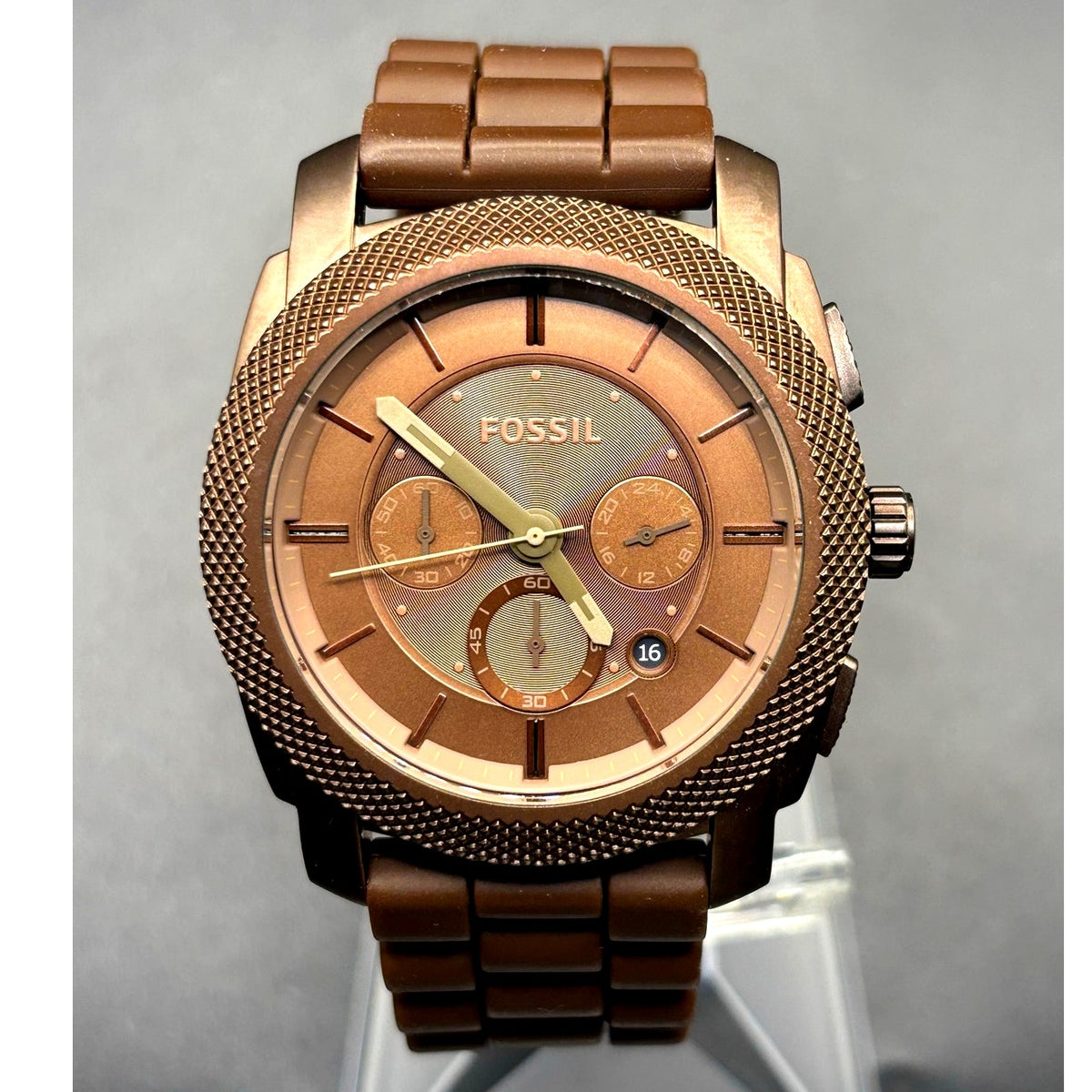 Fossil Machine FS4702 Chronograph Brown 45mm Men’s Watch Silicone Discontinued