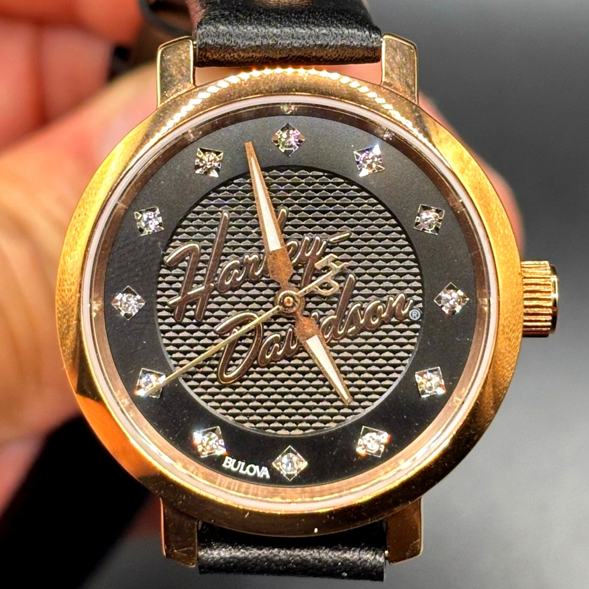 Bulova Harley-Davidson 77L109 Crystal Rose Gold Leather Wrap Women's Watch NIB