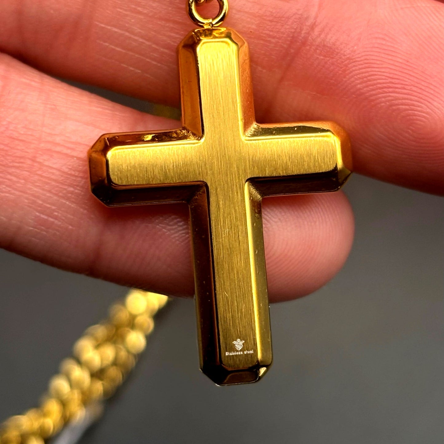 Blackjack BJP176G Mens Gold Stainless Steel Cross Pendant Necklace With CZ NIBWT