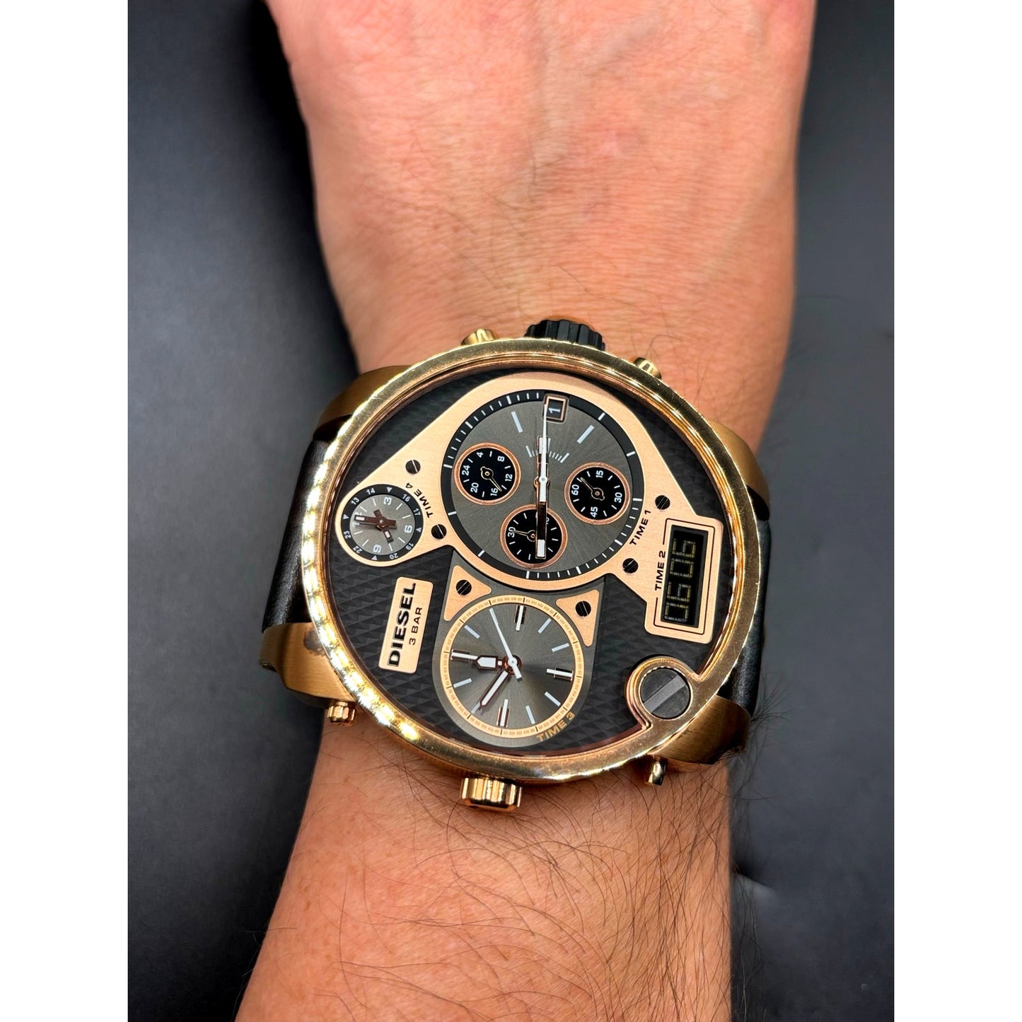 Diesel Mr. Daddy DZ7261 Men's Oversized Chrono Leather Analog Digital Watch