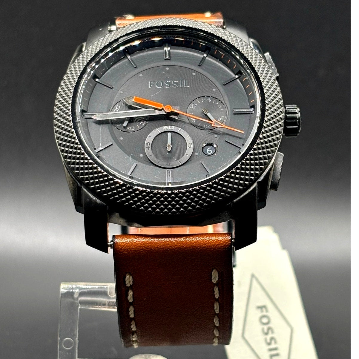 Fossil Machine FS5234 Chronograph Black Brown Leather Men’s Watch 45mm