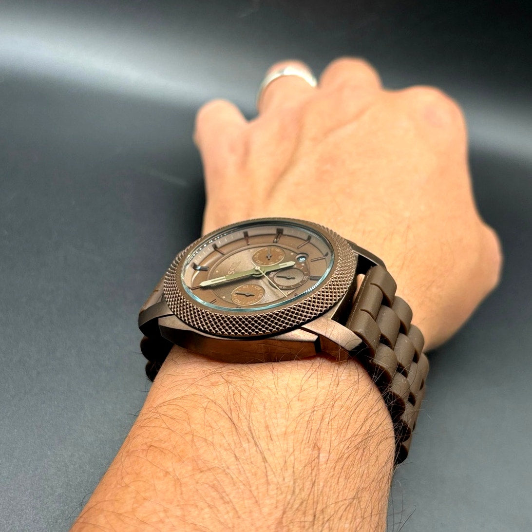 Fossil Machine FS4702 Chronograph Brown 45mm Men’s Watch Silicone Discontinued