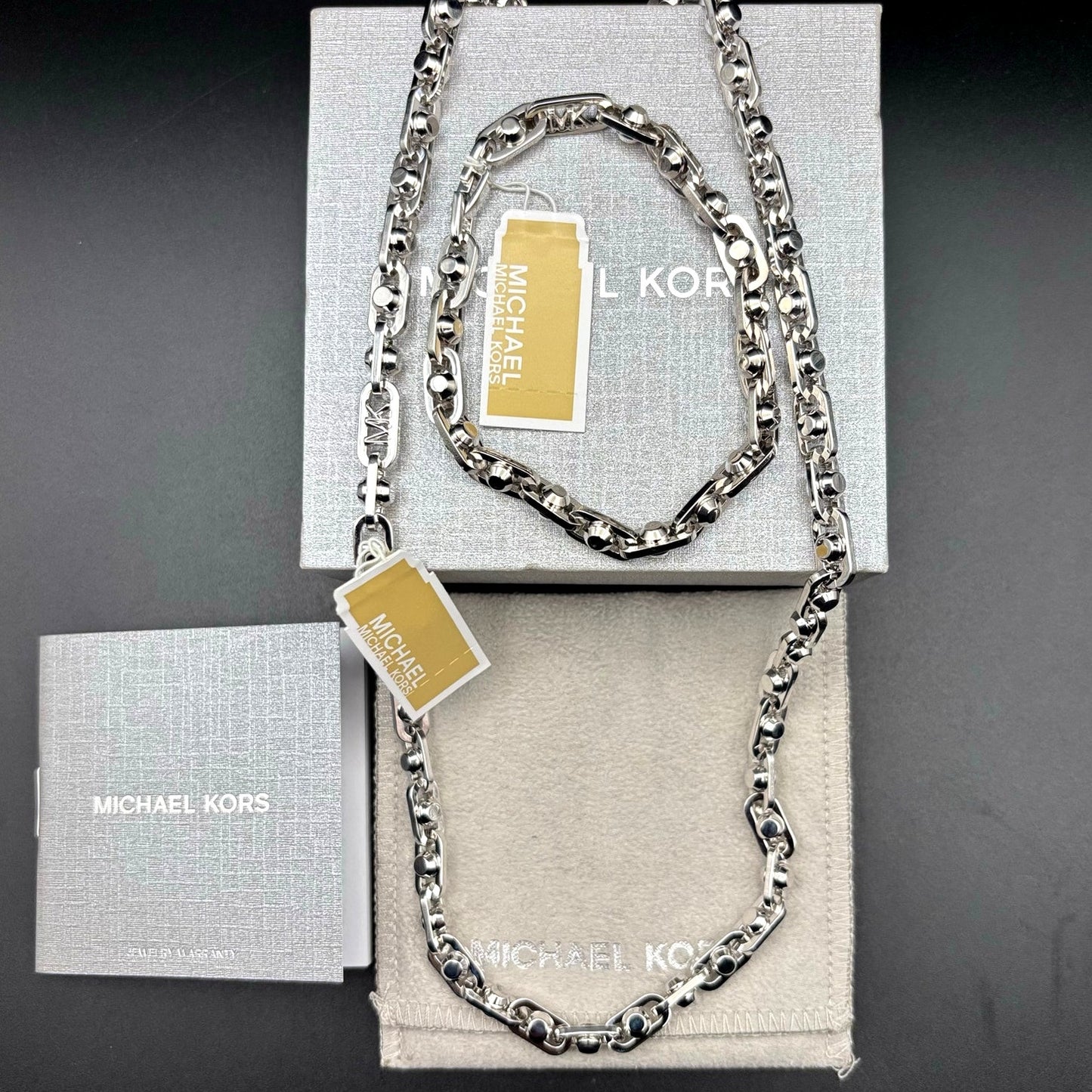 Michael Kors Astor Link Bracelet & Necklace Set Silver Tone Womens Jewelry NIBWT