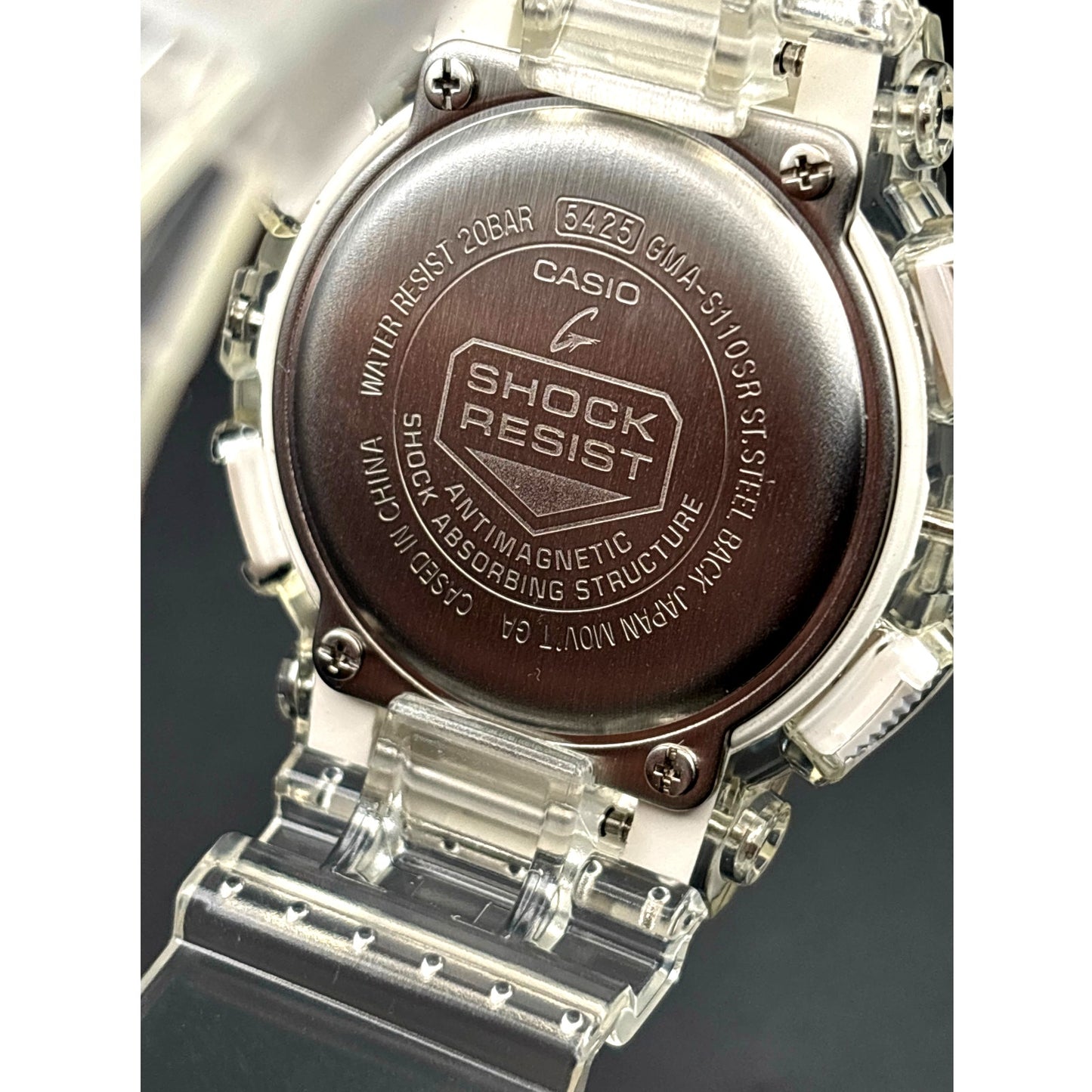 Casio G-Shock GMA-S110SR-7A Women's Rose Gold Clear Analog Digital Watch NIBWT
