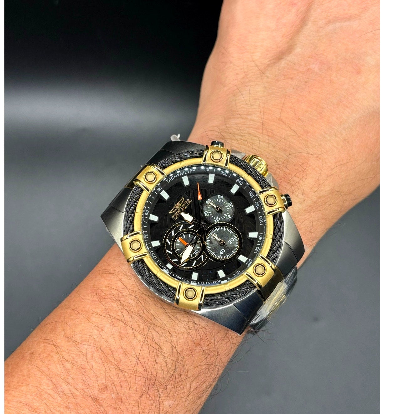 Invicta 48868 Bolt Ace Men’s Chronograph Two-Tone 52mm Black Dial Watch NIBWT