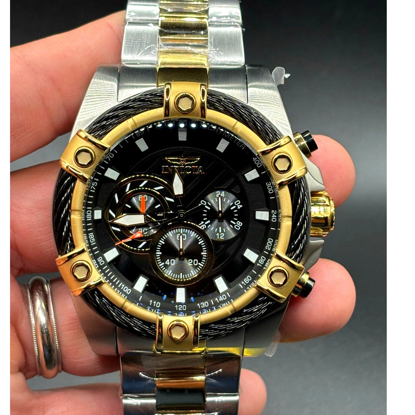 Invicta 48868 Bolt Ace Men’s Chronograph Two-Tone 52mm Black Dial Watch NIBWT