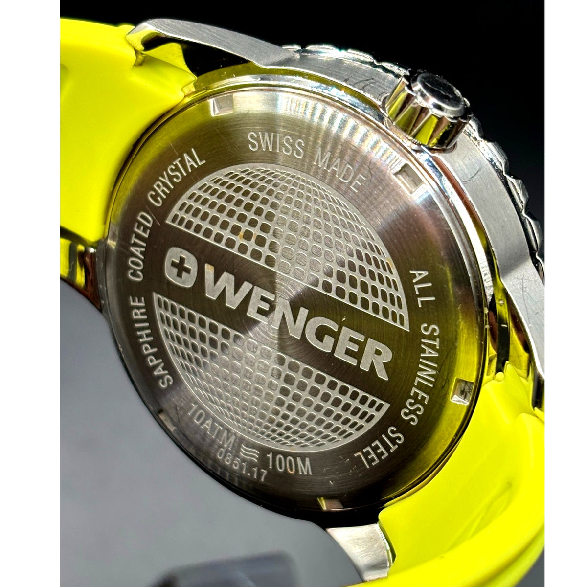 Wenger Roadster 01.0851.115 Swiss Made 45mm Black Dial Yellow Silicone Watch