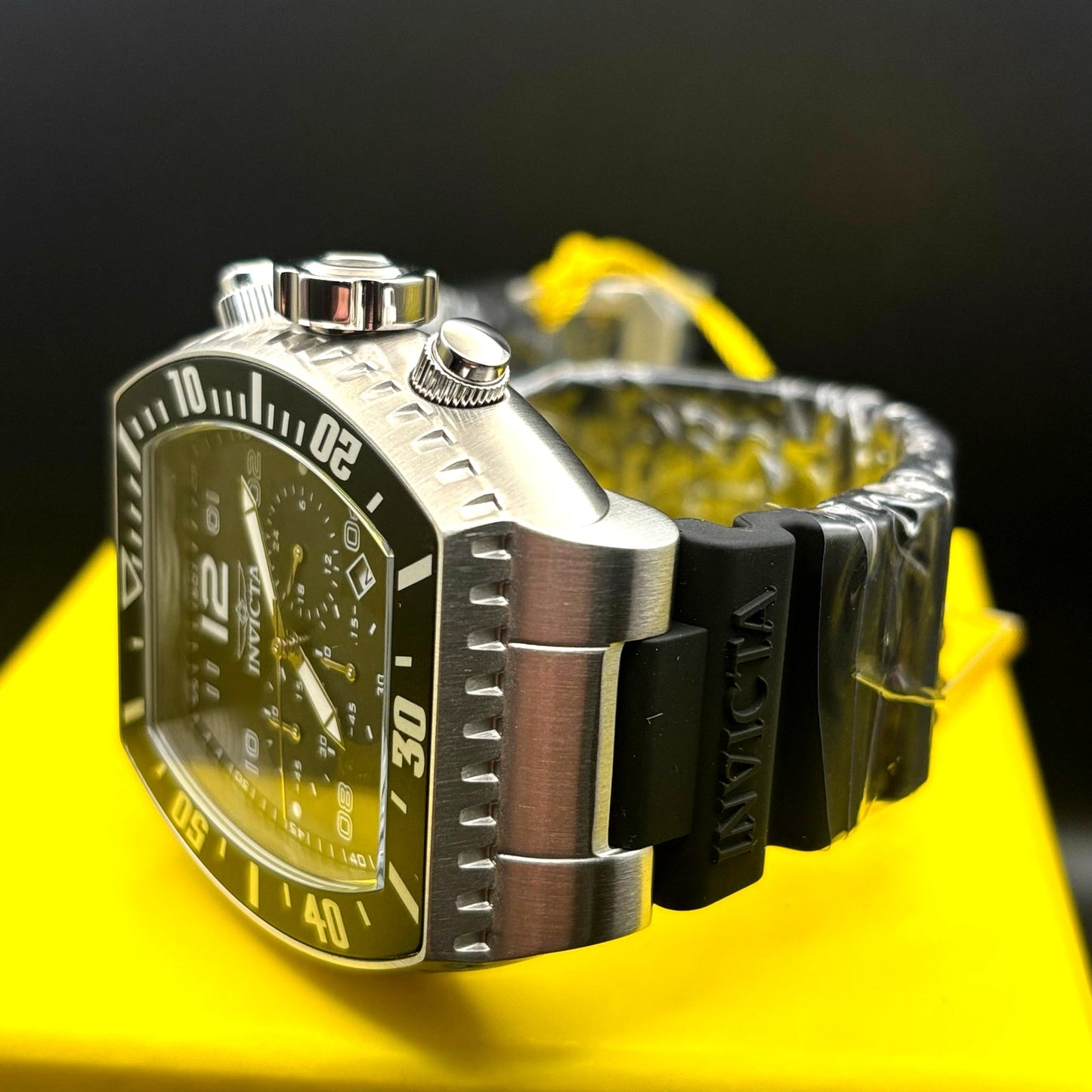 Invicta 47282 Pro Diver Airlock Men's Chronograph Black Dial Silicone Strap New