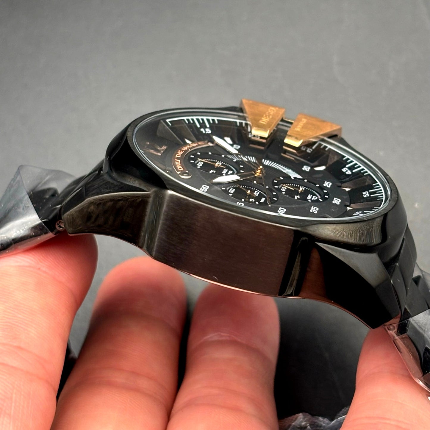 Diesel DZ4309 Mega Chief Mens Black Rose Gold Chrono Stainless Steel Watch NIBWT