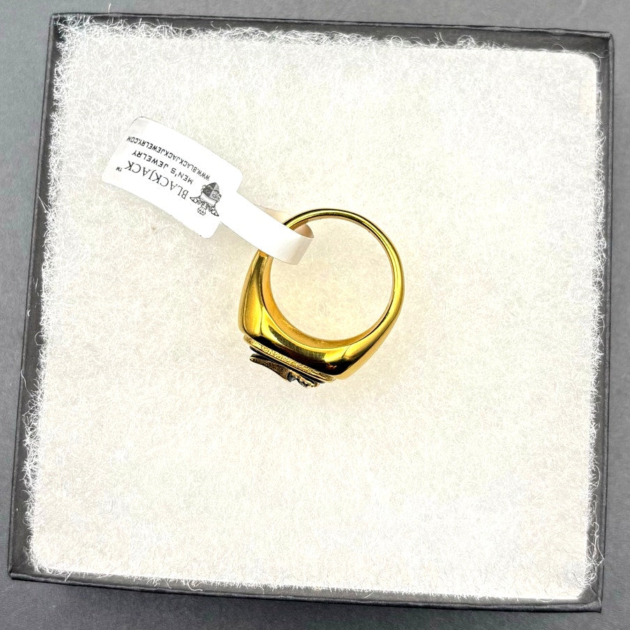 Blackjack BJZ03G Mens Onyx Eagle Ring 18K Gold Plated Stainless Steel NWT