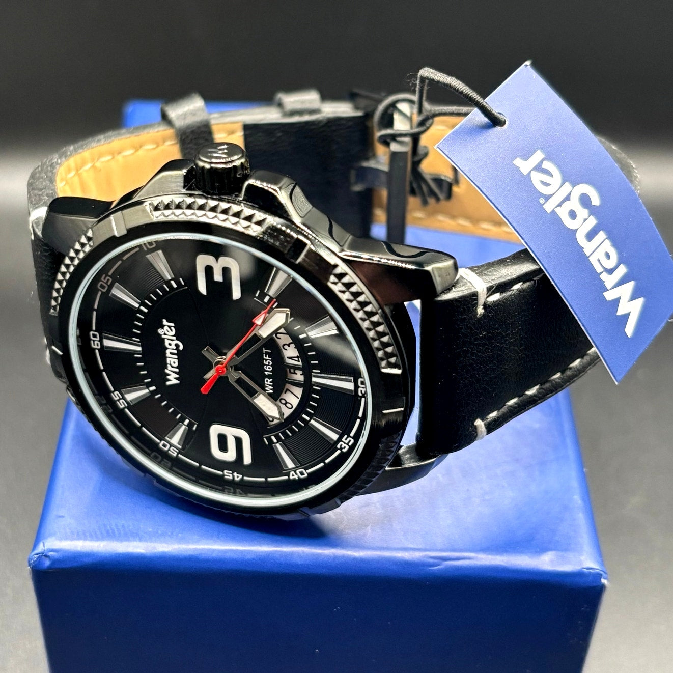 Wrangler WRW5200 1A Men's Black Dial Leather Strap Watch Date Display NIBWT