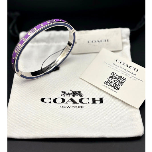 Coach CY053 Kissing Signature Enamel Hinged Bangle Purple and Blue Color NIBWT