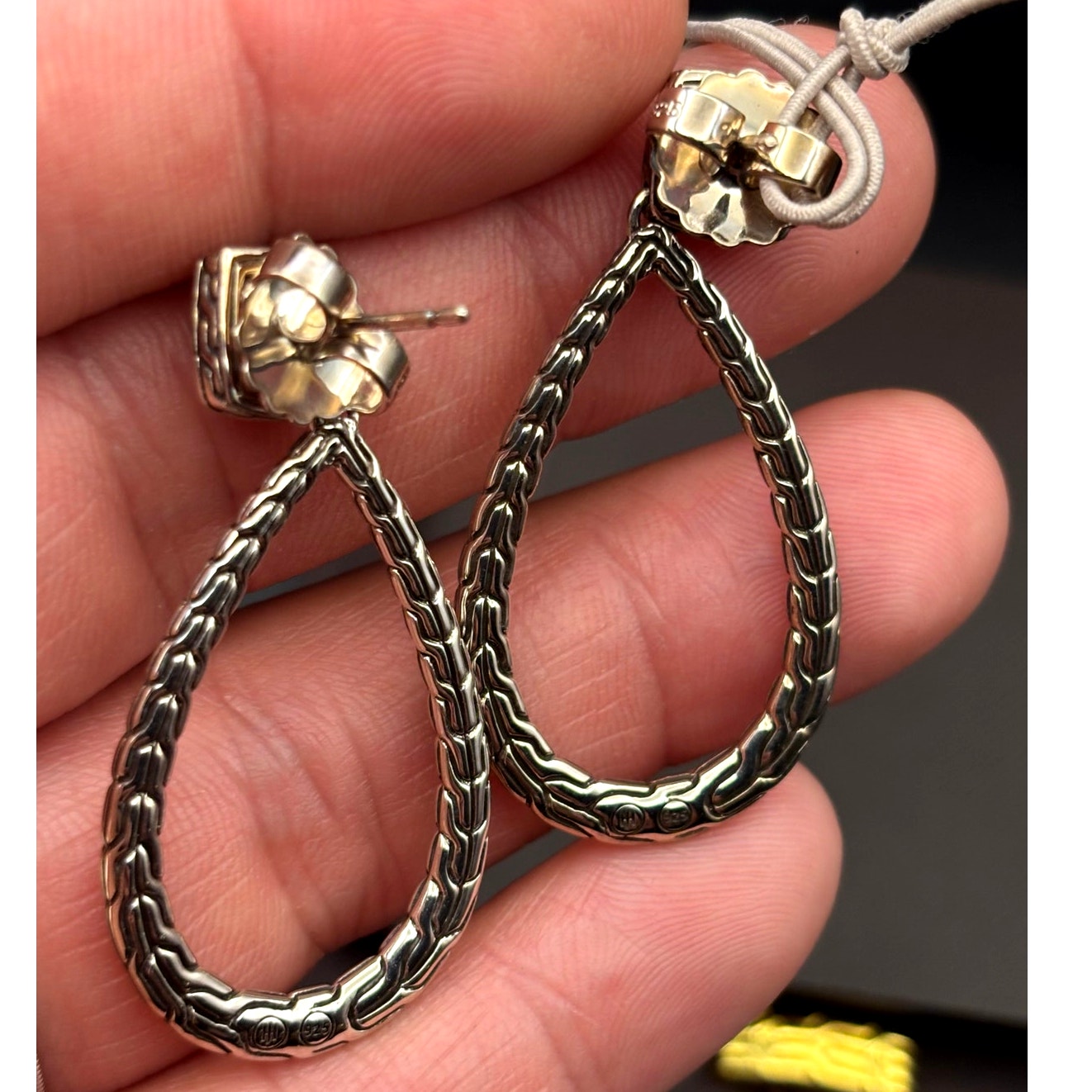 John Hardy 1833335 Womens Classic Chain Hammered Silver Pear Drop Earrings NIBWT