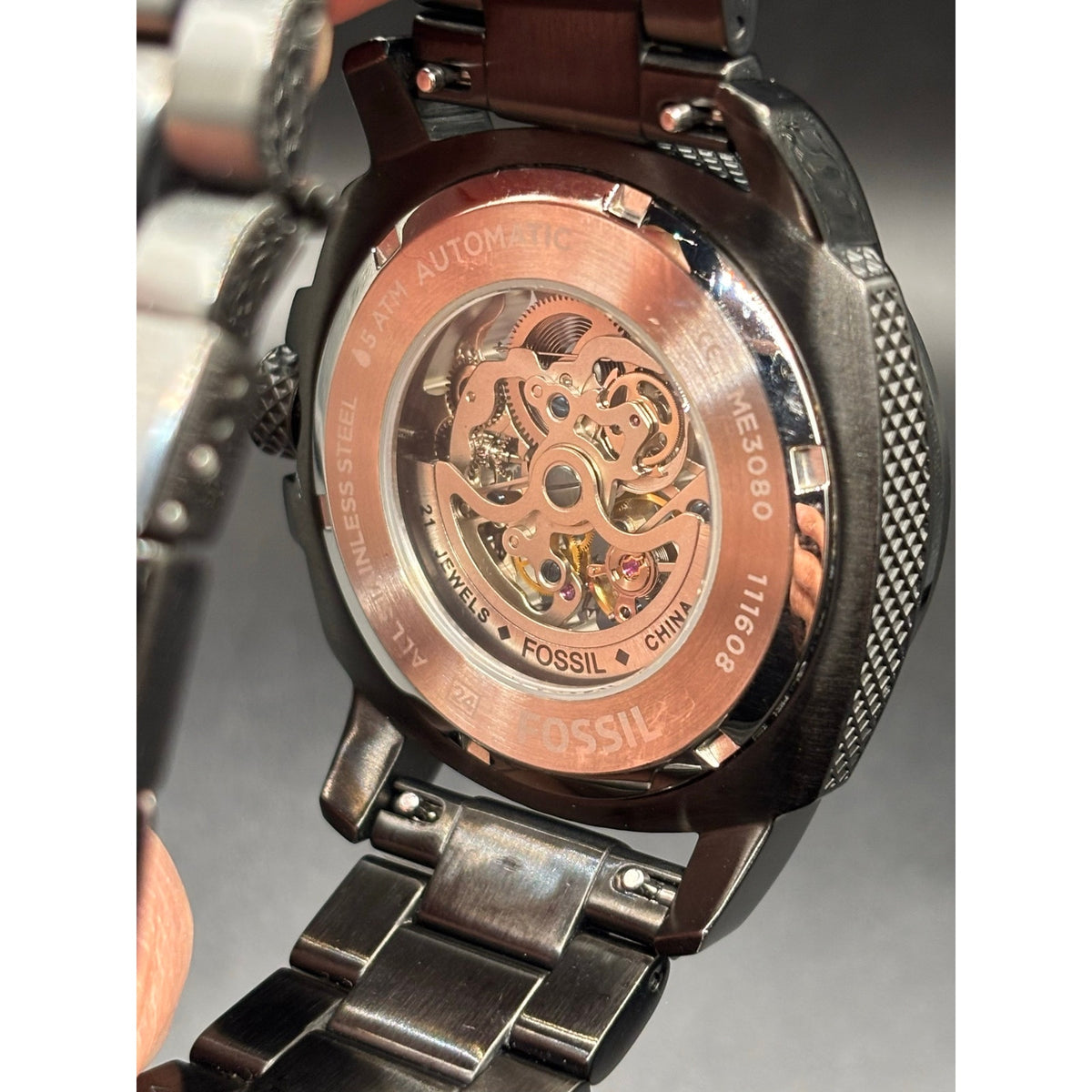 Fossil ME3080 Modern Machine Automatic Skeleton Black Steel Men’s Watch 50mm