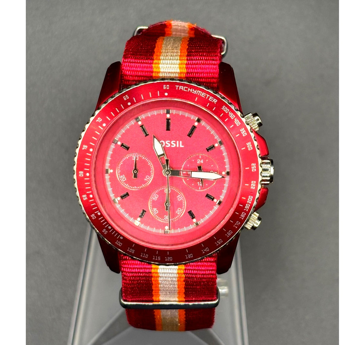Fossil Stella CH2768 Red Chronograph 42mm Quartz NATO-Style Strap Women’s Watch